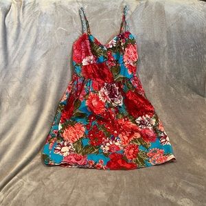 Xhilaration red, pink, and blue floral short sweetheart dress
